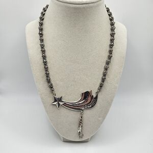 VINTAGE When You Wish Upon a Star Silver Tone Large Pendant Statement Necklace